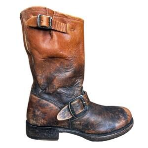Frye Brown Leather Engineer Ankle Boots with Buckles